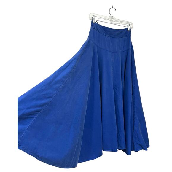 Vintage Flamingo Yoked Skirt Blue Full Midi 100% Cotton Zipper Buckles W26" - Picture 6 of 8
